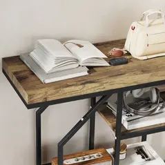 HOMCOM 4-Tier Industrial Console Table - Rustic Brown - 9