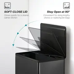 HOMCOM 45L Kitchen Bin, Pedal Bin with Soft-Close and Stay-Open Lid, Removable Inner Bucket, Odor Control for Kitchen, Office - 5