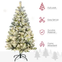 HOMCOM 4.5' Artificial Snow Christmas Trees with Frosted Branches, Warm White or Colourful LED Lights, Steel Base - 5