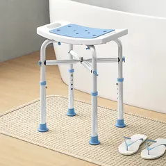 HOMCOM 44-51.5cm Aluminium Frame Shower/Bath Stool - Light Blue - 8