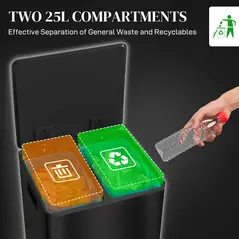 HOMCOM 50L Dual Compartment Stainless Steel Bin, with Deodoriser Holders - Black - 4