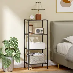 HOMCOM 4-Tier Shelving Unit, Glass Shelf, Vertical Storage Shelf for Living Room, Home Office, Bedroom, Bathroom, Black - 8