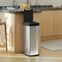 HOMCOM 50L Sensor Bin, Automatic Kitchen Bin, Manual Override, Battery Operated, Inner-Bucket-Free, for Kitchen, Bedroom - 8