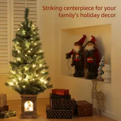 HOMCOM 4ft Artificial Christmas Tree with 80 Warm White LED Lights, 8 Modes and Remote, Realistic Xmas Tree with Square Stand for Party Decoration, Green - 4