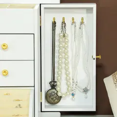 HOMCOM 4-Tier Jewellery Box with Mirror and 2 Drawers - White - 8