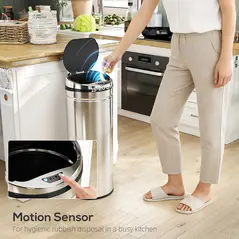 HOMCOM 50L Stainless Steel Sensor Bin - Silver Tone - 4