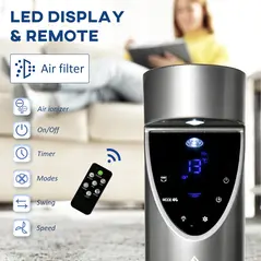 HOMCOM 46" Tower Fan Cooling with Ionizer, Air Filter, Oscillating, 3 Speed, 3 Modes, 12h Timer, Remote Controller, for Bedroom, Grey - 7