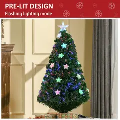 HOMCOM 4FT Prelit Artificial Christmas Tree Fibre Optic Star LED Light Holiday Home Xmas Decoration with LED Light for Indoor Party, Green - 5