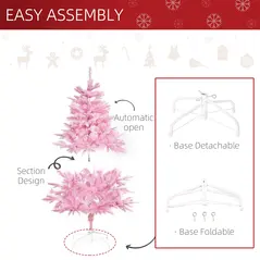 HOMCOM 4FT Artificial Christmas Tree Holiday Xmas Holiday Tree Decoration with Automatic Open for Home Party, Pink - 6