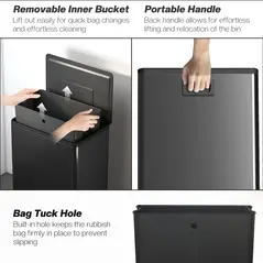 HOMCOM 45L Kitchen Bin, Pedal Bin with Soft-Close and Stay-Open Lid, Removable Inner Bucket, Odor Control for Kitchen, Office - 6