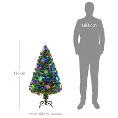 HOMCOM 4FT Green Fibre Optic Artificial Christmas Tree Xmas Colourful LED Scattered Tree with Snowflakes Ornaments Fireproofing - 3