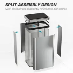 HOMCOM 50L Sensor Bin with Quiet Soft-Close Lid, Automatic Touchless Motion Sensor Kitchen Bin with Fingerprint Resistant Stainless Steel for Hygienic Gyms, Home Office Use, Silver Tone - 8