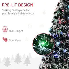 HOMCOM 4ft Artificial Prelit Christmas Tree, Snow Xmas Tree with Colourful LED Lighting Fiber Optics, Green White - 4