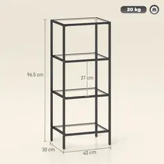 HOMCOM 4-Tier Shelving Unit, Glass Shelf, Vertical Storage Shelf for Living Room, Home Office, Bedroom, Bathroom, Black - 3