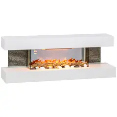 HOMCOM 47inch / 120cm Electric Fireplace Wall Mounted, Freestanding, Glass Electric Fire Suite with Mantel, Adjustable LED Flame Effect and Temperature, Log, Pebble, Remote Control, 2000W, White - 1