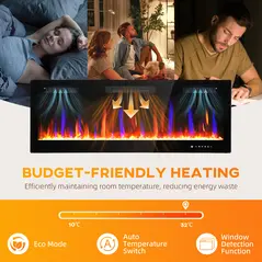 HOMCOM 50" Ultra-Slim Electric Fireplace, Wall Mounted and Recessed, 900W/1800W - 6