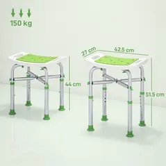 HOMCOM 44-51.5cm Aluminium Frame Shower/Bath Stool - Green - 3