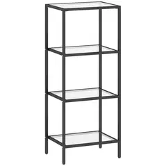 HOMCOM 4-Tier Shelving Unit, Glass Shelf, Vertical Storage Shelf for Living Room, Home Office, Bedroom, Bathroom, Black - 1