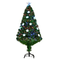 HOMCOM 4FT Prelit Artificial Christmas Tree Fibre Optic Star LED Light Holiday Home Xmas Decoration with LED Light for Indoor Party, Green - 1