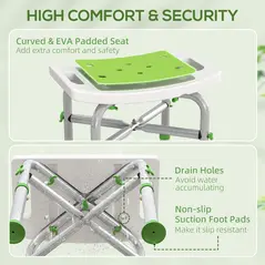 HOMCOM 44-51.5cm Aluminium Frame Shower/Bath Stool - Green - 4
