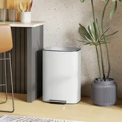 HOMCOM 50L Kitchen Bin with Soft-Close Lid and Stay-Open Function, Stainless Steel Pedal Bin with Removable Inner Bucket, Carry Handle for Kitchen, Office, Home, Cream - 2