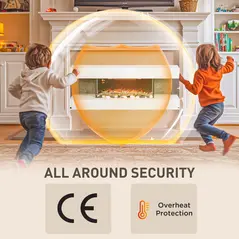 HOMCOM 47inch / 120cm Electric Fireplace Wall Mounted, Freestanding, Glass Electric Fire Suite with Mantel, Adjustable LED Flame Effect and Temperature, Log, Pebble, Remote Control, 2000W, White - 7