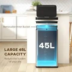 HOMCOM 45L Stainless Steel Sensor Bin - Silver Tone - 5