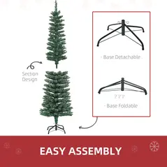 HOMCOM 5.5FT Artificial Snow Dipped Christmas Tree Xmas Pencil Tree Holiday Home Indoor Decoration with Foldable Black Stand, Green - 6