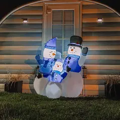 HOMCOM 4ft Inflatable Christmas Snowmen Family Xmas LED Outdoor Indoor Holiday Decorations Yard - 9