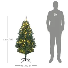HOMCOM 5' Artificial Prelit Christmas Trees Holiday Décor with Warm White LED Lights, Decoration, Banner, Tag, Ball - 3