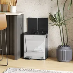 HOMCOM 40L Dual Compartment Stainless Steel Bin, with Deodoriser Holders - Silver Tone - 9