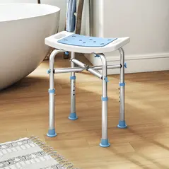HOMCOM 44-51.5cm Aluminium Frame Shower/Bath Stool - Light Blue - 2