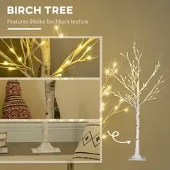 HOMCOM 4ft Artificial White Birch Tree Light with Warm White Pre-Lit LED Light for Indoor and Covered Outdoor Use - 5