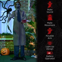 HOMCOM 5.5ft Life Size Halloween Animatronic Standing Chainsaw Killer, with Light Up Eyes, Sound Activated Moving Body, Scary Halloween Decorations, Battery Operated, Indoor Party Props - 7