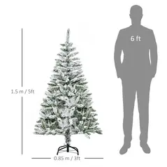 HOMCOM 5 Ft Snow Flocked Artificial Christmas Tree Xmas Pine Tree with Realistic Branches, Auto Open and Steel Base, Green - 3