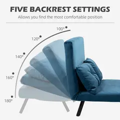 HOMCOM 4-in-1 Velvet-Feel Double Sofa Bed, with Pillows - Blue - 5