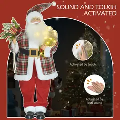 HOMCOM 4'3" Animated Santa Claus Figure, with Sound and Lights - Red/Green - 4