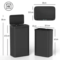HOMCOM 45L Kitchen Sensor Bin - Black - 3