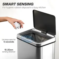 HOMCOM 40L Sensor Bin with Quiet Soft-Close Lid, Automatic Touchless Motion Sensor Kitchen Bin with Fingerprint Resistant Stainless Steel for Hygienic Gyms, Home Office Use, Silver Tone - 4