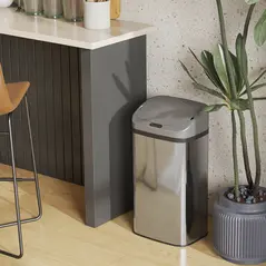 HOMCOM 48L Stainless Steel Sensor Bin - Silver-Tone - 9