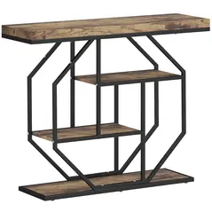 HOMCOM 4-Tier Industrial Console Table - Rustic Brown - 1