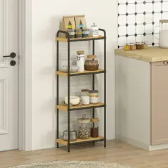 HOMCOM 4-Tier Bamboo Bathroom Storage Shelf, Freestanding Narrow Shelving Unit with Slatted Shelves for Kitchen Bathroom Living Room, 41.5 x 21.5 x 106 cm, Natural and Black - 8