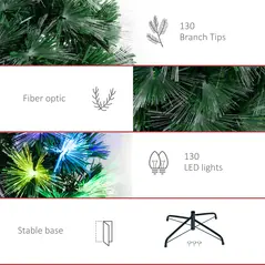 HOMCOM 4FT Multicoloured Artificial Christmas Tree w/ Fibre Optic Lights Pre-Lit Modes Metal Stand Star Holder Home Seasonal Decoration - 8