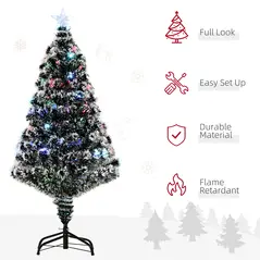 HOMCOM 4ft Artificial Prelit Christmas Tree, Snow Xmas Tree with Colourful LED Lighting Fiber Optics, Green White - 6