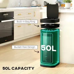 HOMCOM 50L Sensor Bin, Automatic Kitchen Bin, Manual Override, Battery Operated, Inner-Bucket-Free, for Kitchen, Bedroom - 5