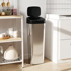 HOMCOM 50L Stainless Steel Sensor Bin - Silver Tone - 2