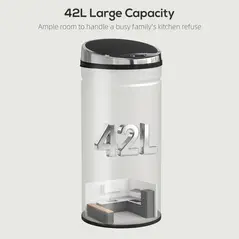 HOMCOM 42L Stainless Steel Sensor Bin - Silver Tone - 8