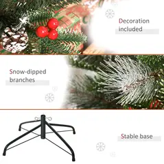 HOMCOM 4FT Artificial Snow Dipped Christmas Tree Xmas Pencil Tree Holiday Home Party Decoration with Foldable Feet Red Berries White Pinecones, Green - 7