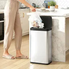 HOMCOM 45L Stainless Steel Sensor Bin - Silver Tone - 2