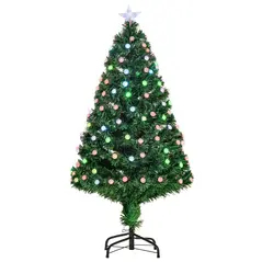 HOMCOM 4FT Pre-Lit Artificial Christmas Tree w/Fibre Optic Decorations LED Light Holiday Home Xmas Decoration-Green - 1